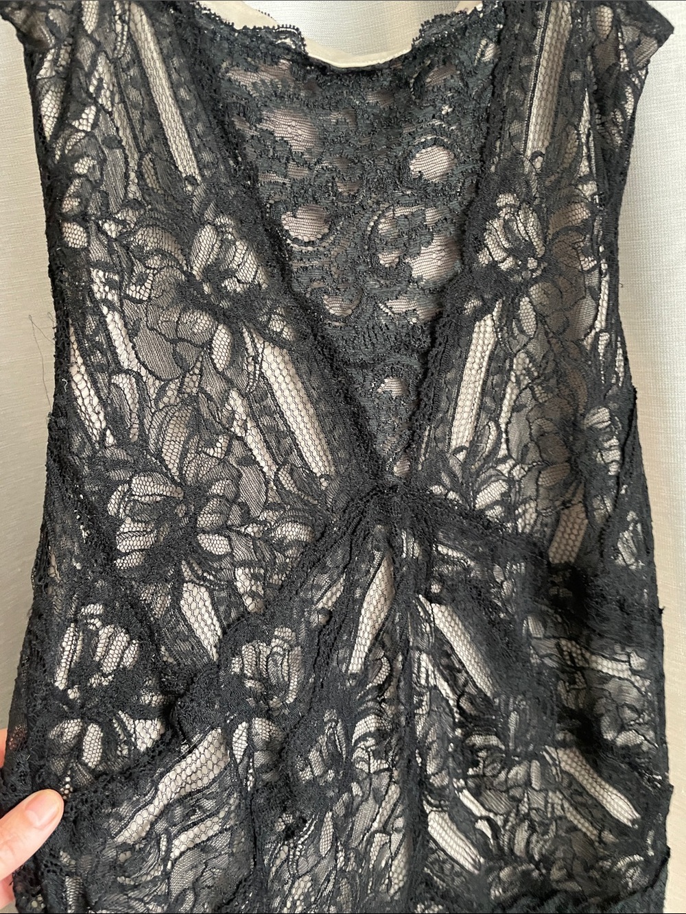 Nicole Miller Black and Beige Lace-Trim Dress - Picture 5 of 5